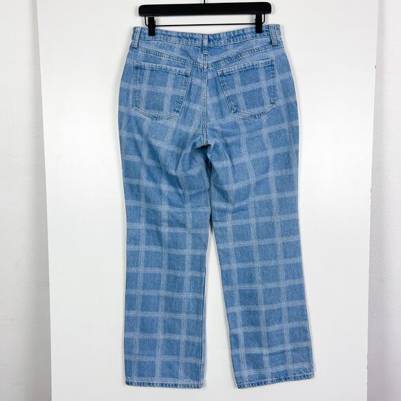BP Nordstrom Womens 30 Cotton High Rise Straight Leg Jeans Blue Checks - Picture 4 of 10